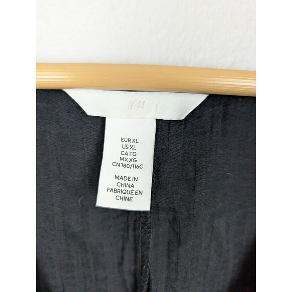 H&M Dress Womens XL Black Long‎ Sleeve Crinkled Belted Wrap V Neck Tunic Top - Picture 3 of 8